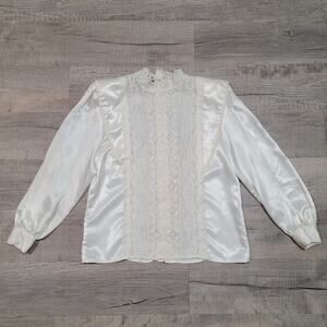 Diversity Petite Vintage Satin Lacey Blouse Size 8P Coquette Edwardian Cottage
